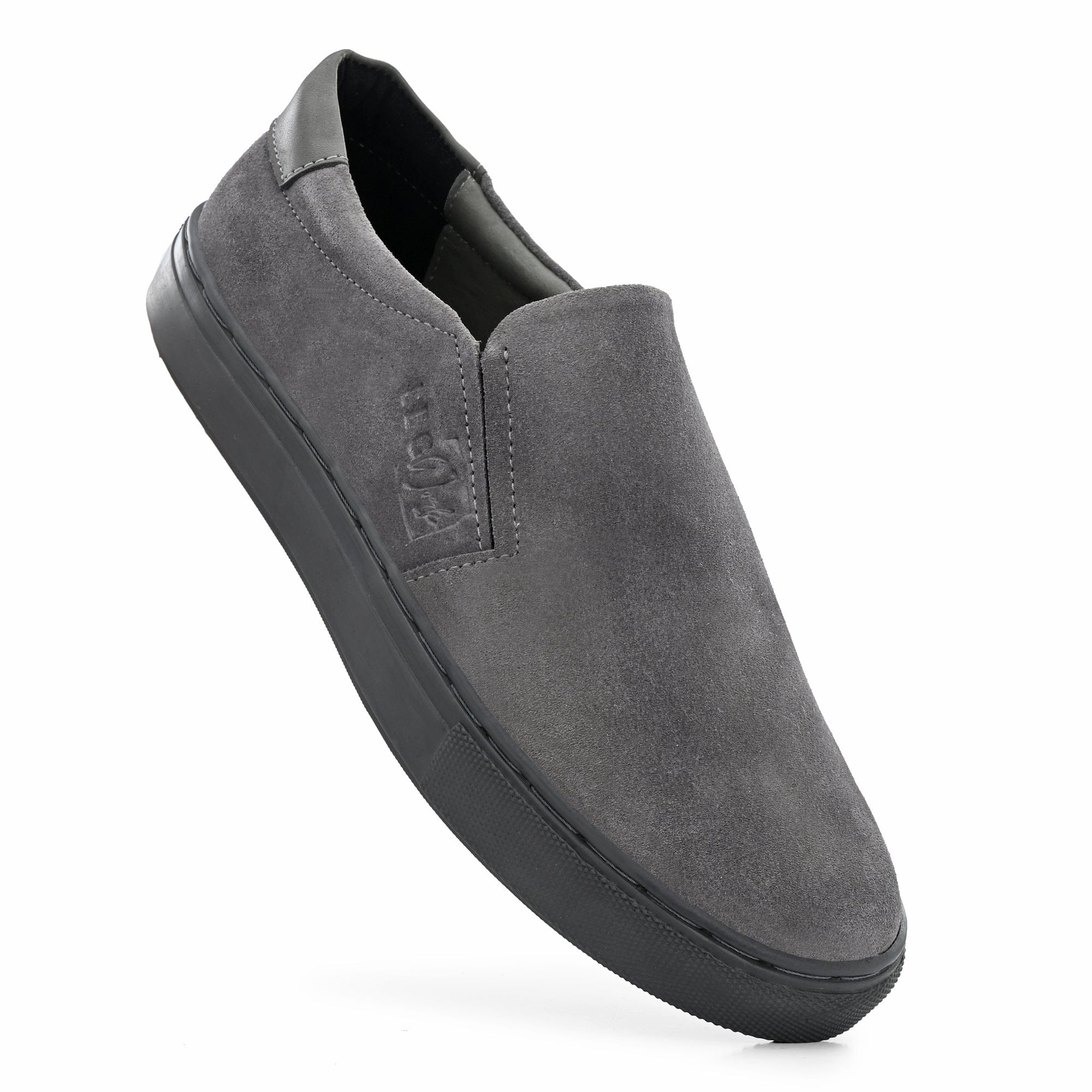 Grey suede slip on shoes deals