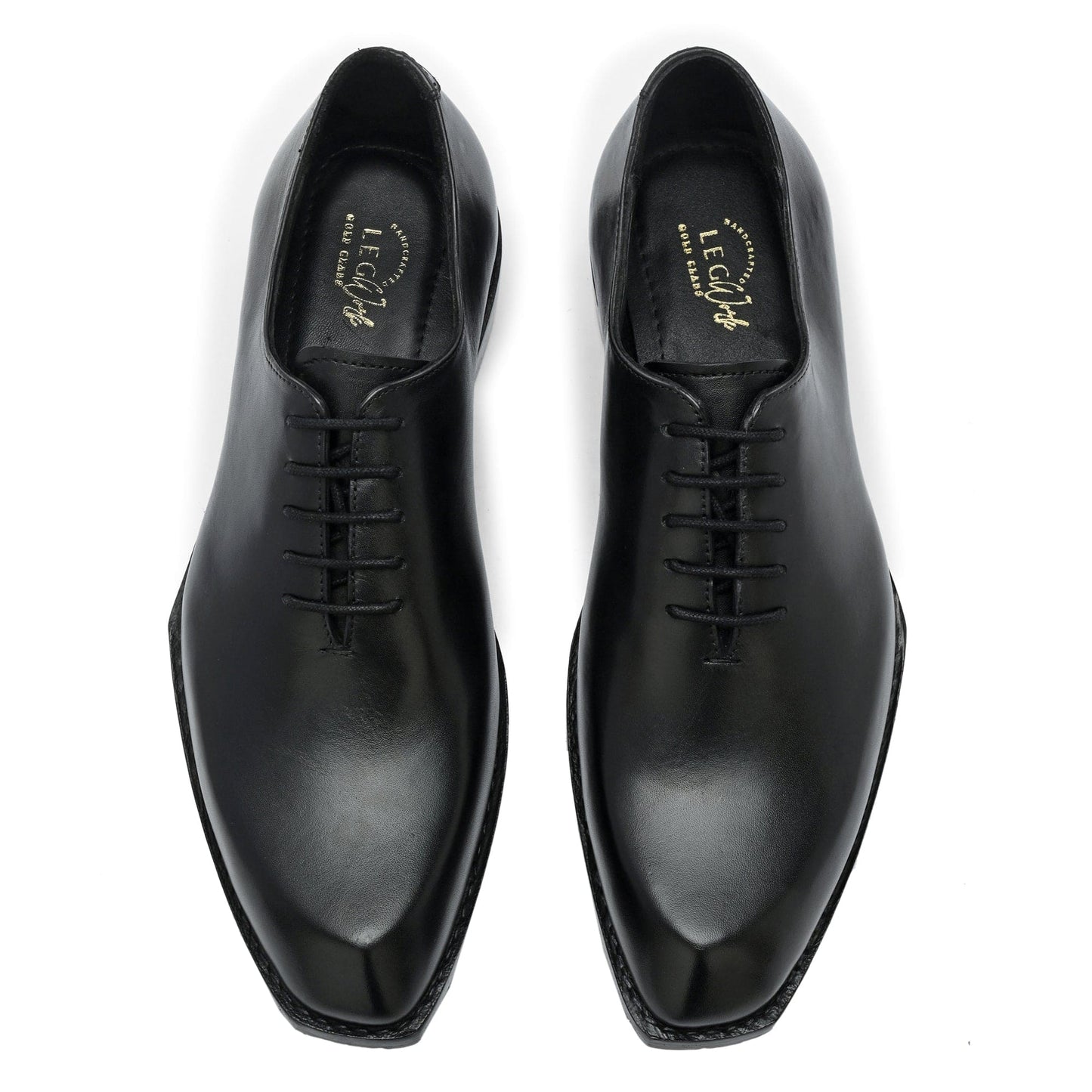 Edge Oxford Diamond Shaped Black Italian Leather Dress Shoes Reverse Goodyear Welted