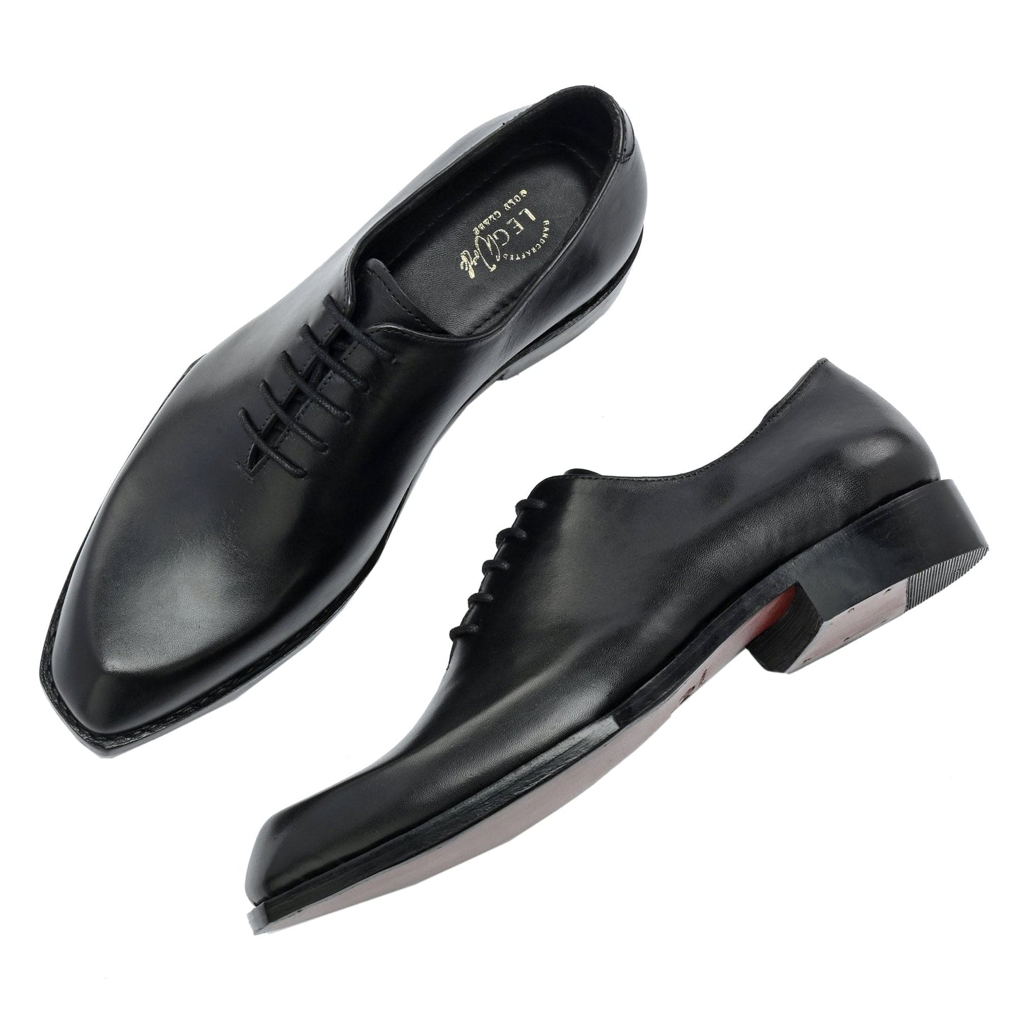 Edge Oxford Diamond Shaped Black Italian Leather Dress Shoes Reverse Goodyear Welted