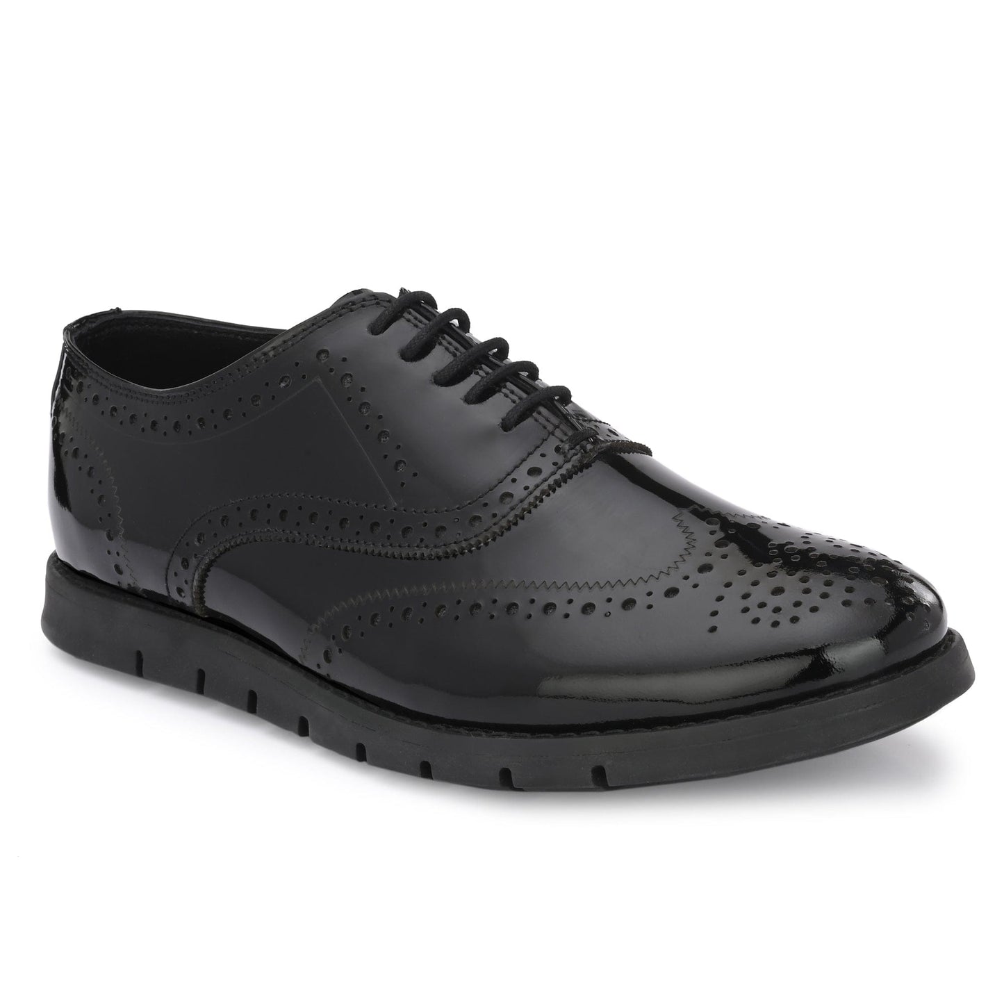 Legwork Brogue Informal Oxford Wingtip Black Patent Italian Leather Shoe