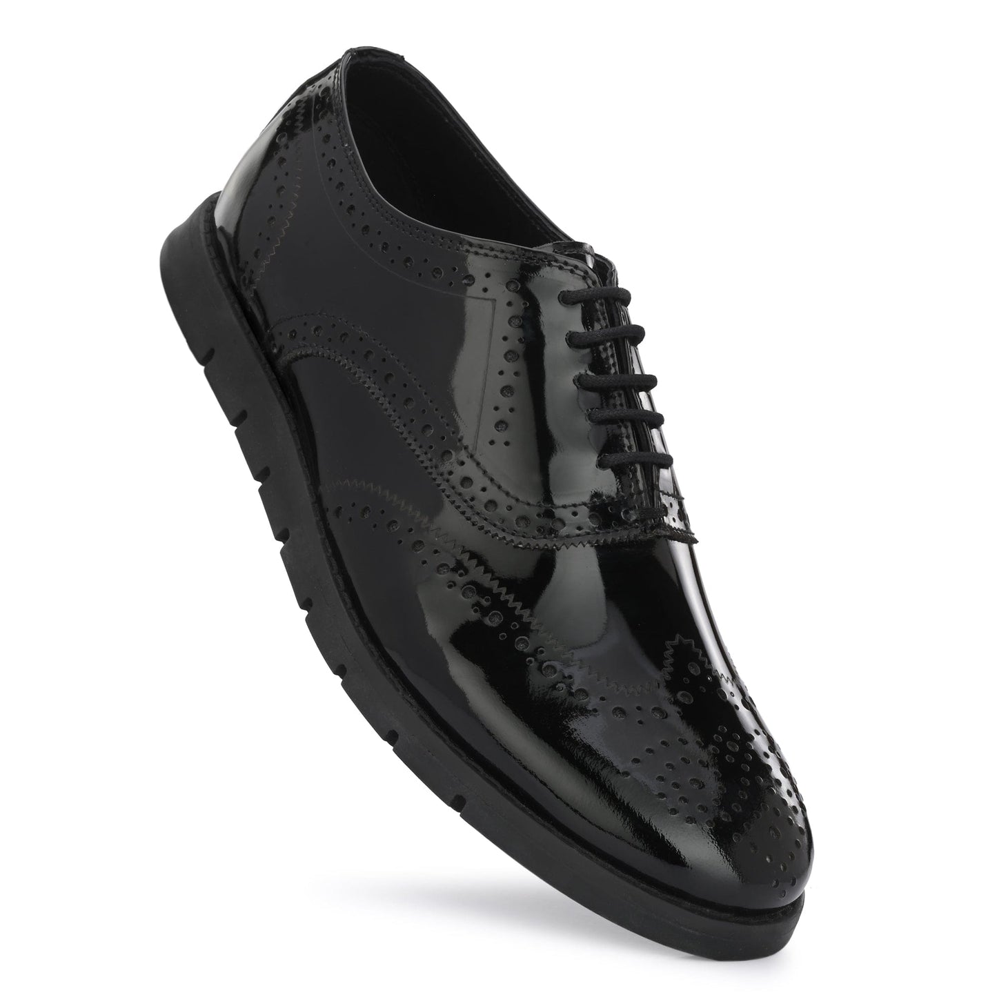 Legwork Brogue Informal Oxford Wingtip Black Patent Italian Leather Shoe