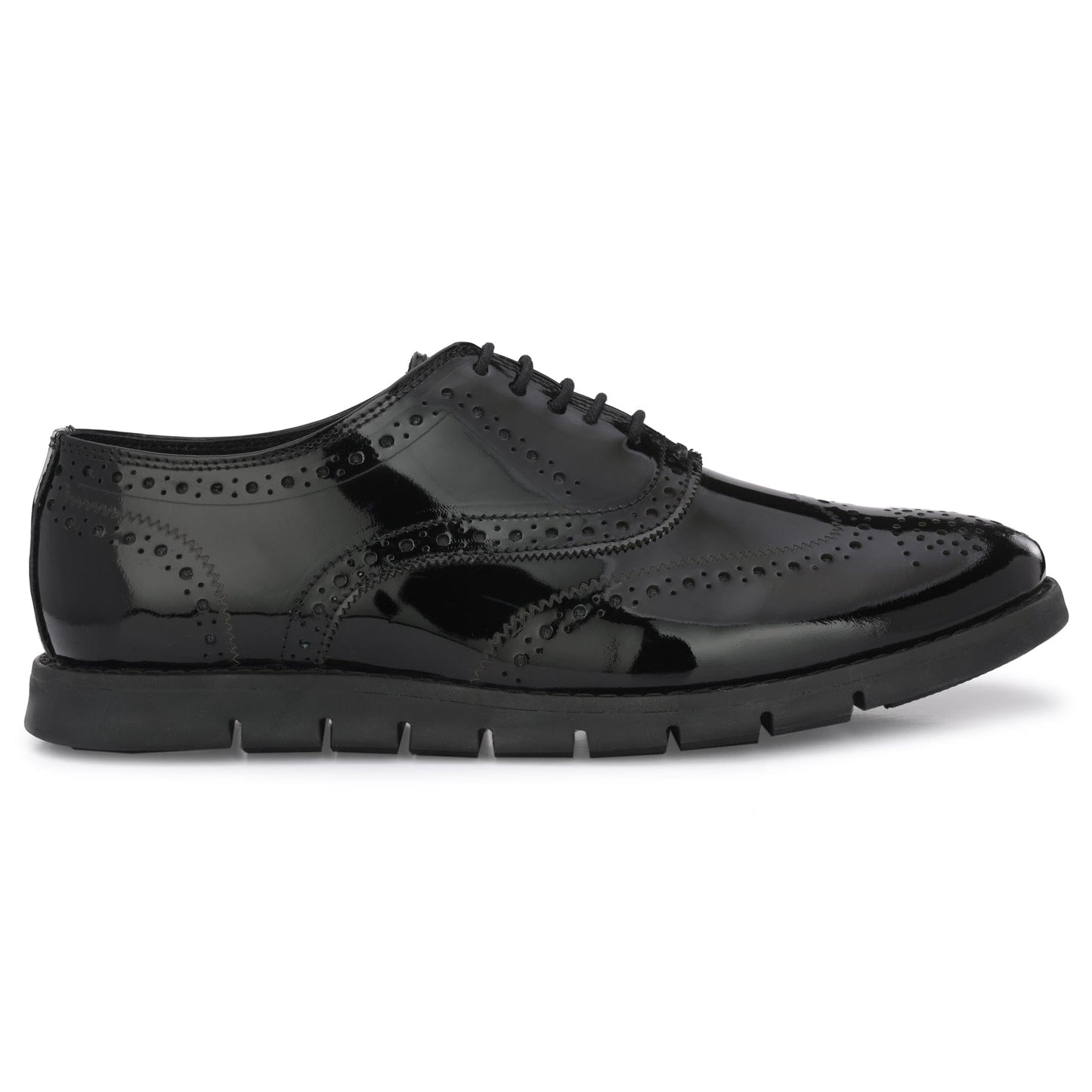 Legwork Brogue Informal Oxford Wingtip Black Patent Italian Leather Shoe