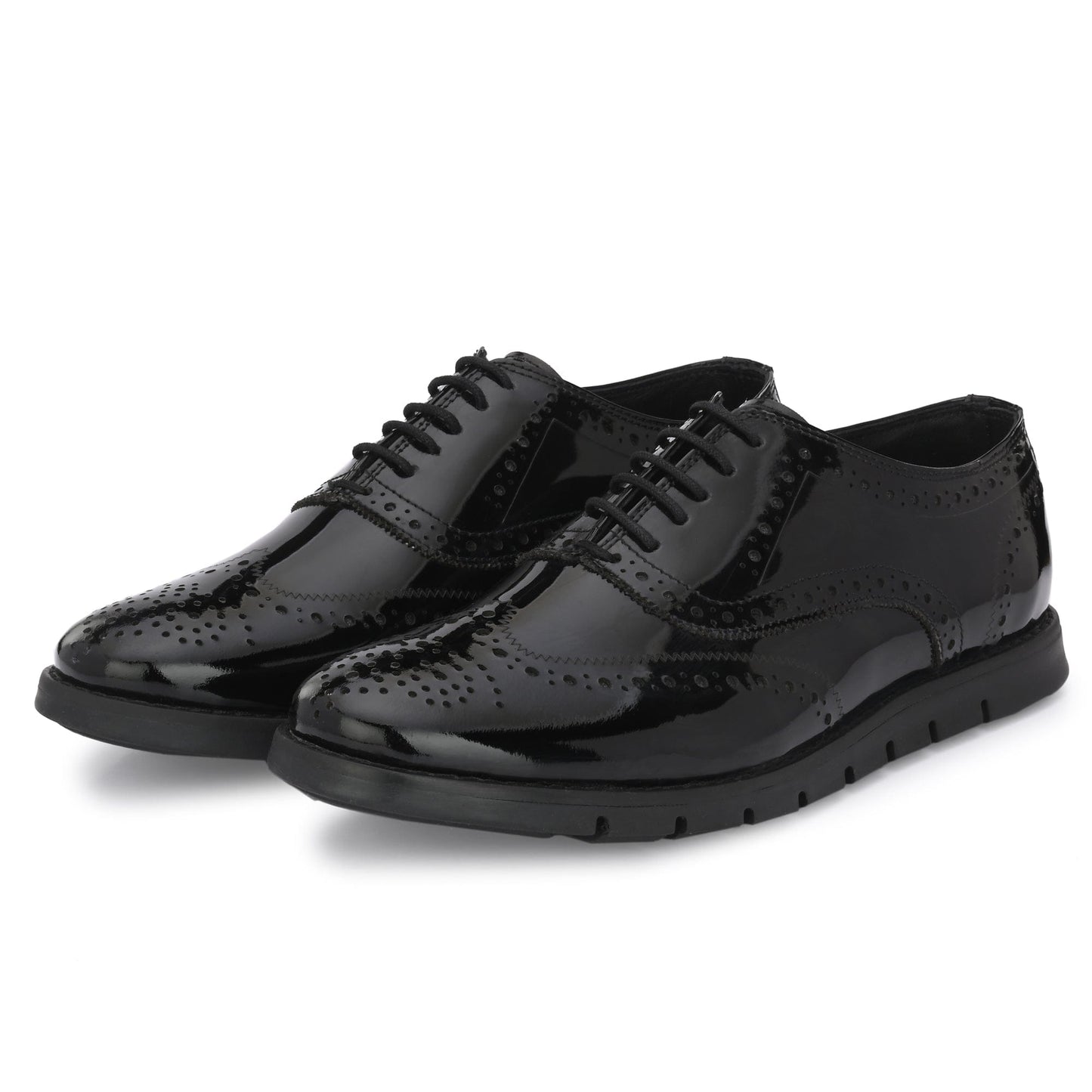 Legwork Brogue Informal Oxford Wingtip Black Patent Italian Leather Shoe