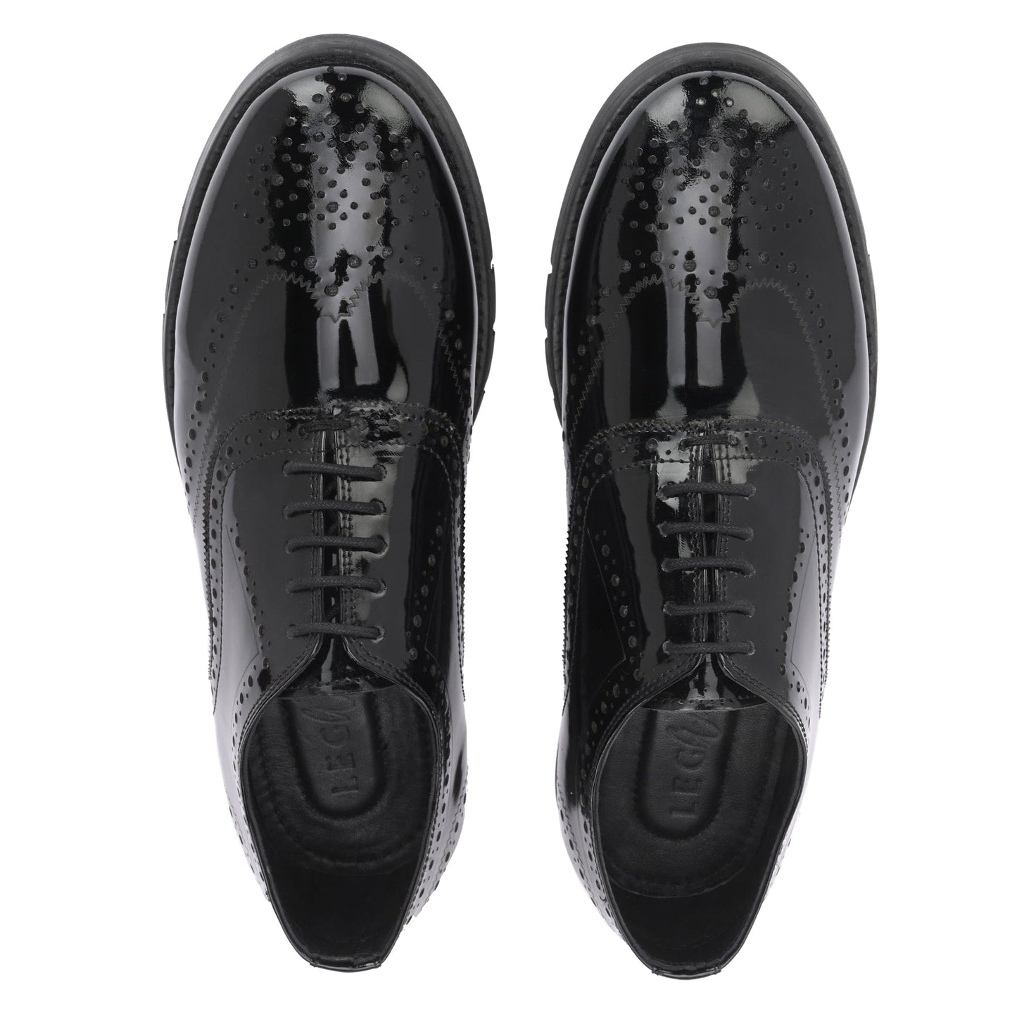 Legwork Brogue Informal Oxford Wingtip Black Patent Italian Leather Shoe