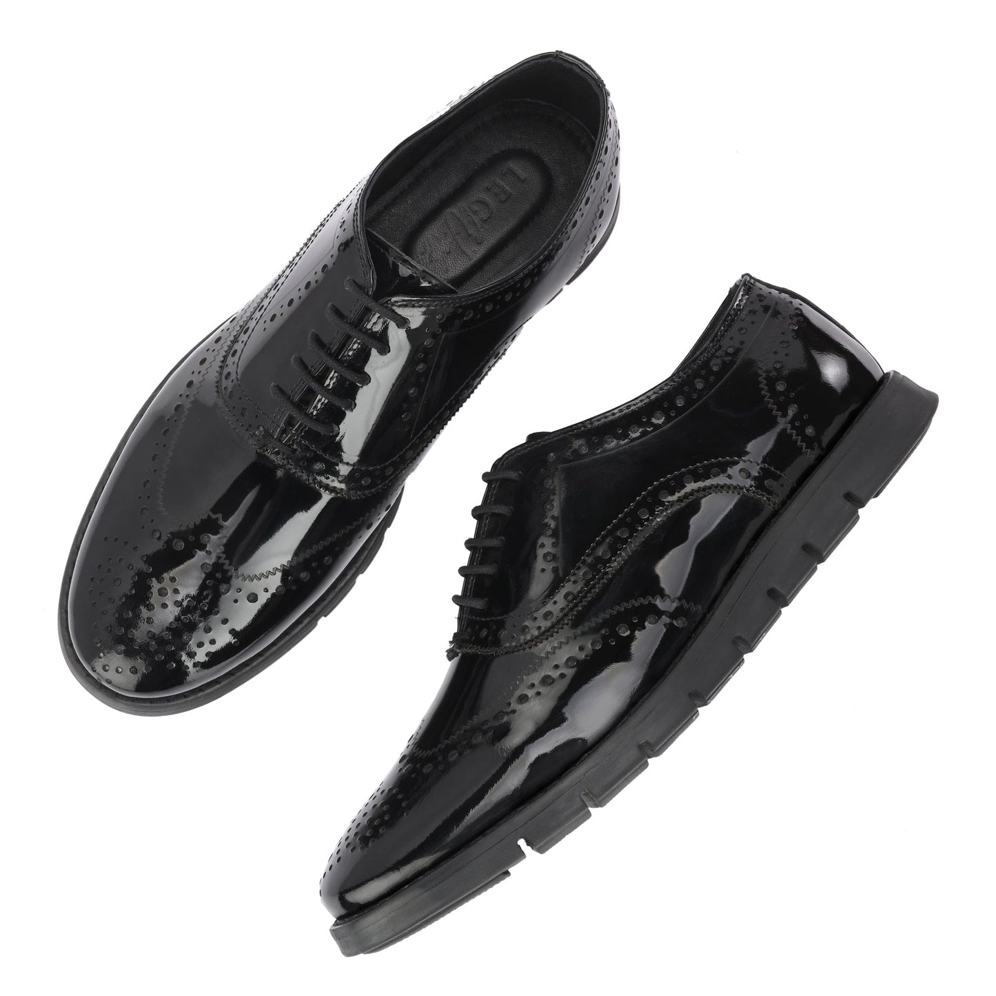 Legwork Brogue Informal Oxford Wingtip Black Patent Italian Leather Shoe