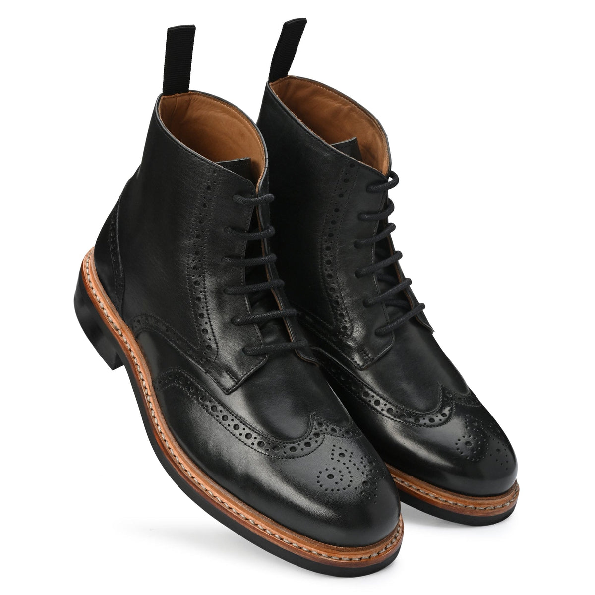 Fin Combat Brogue Boot Signature Black - Goodyear Welted