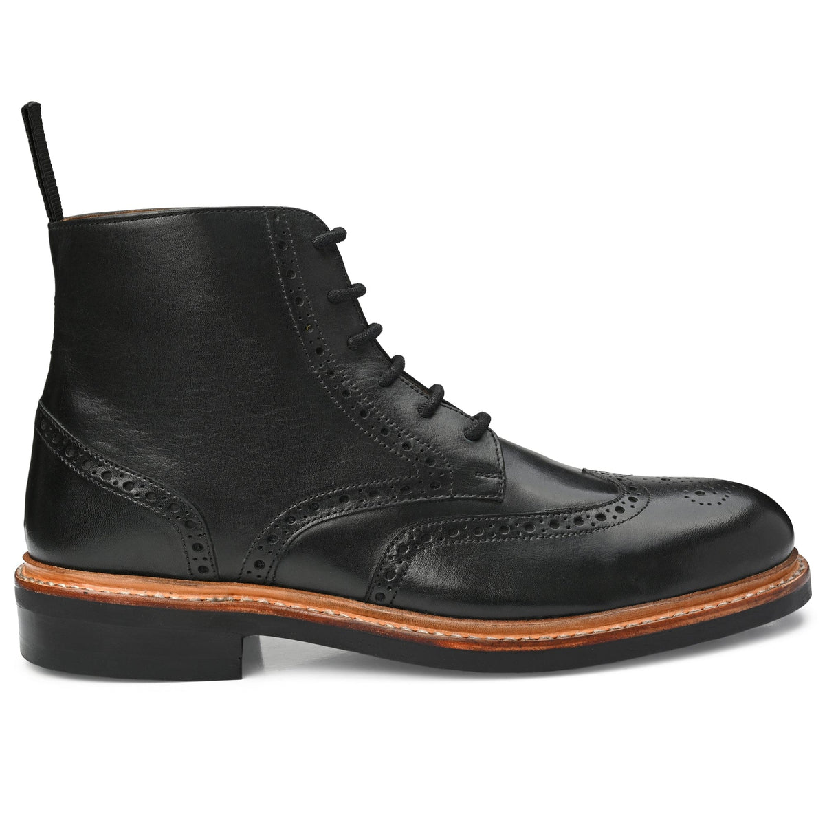 Fin Combat Brogue Boot Signature Black - Goodyear Welted